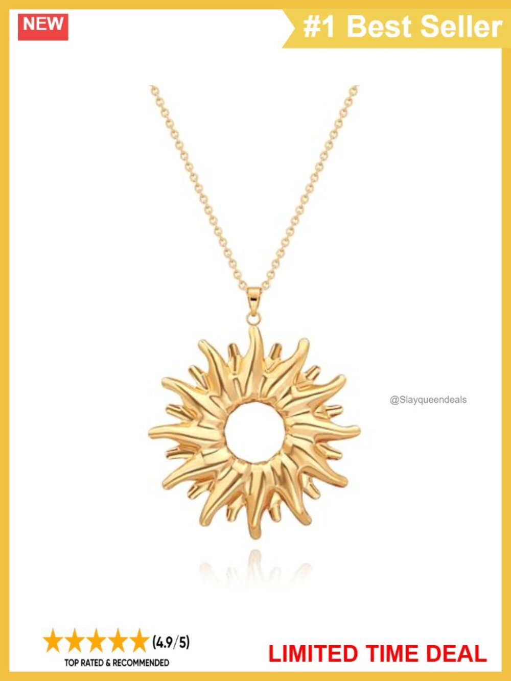 18K Gold Plated Hammered Open Circle Pendant Necklace Beaded Chain